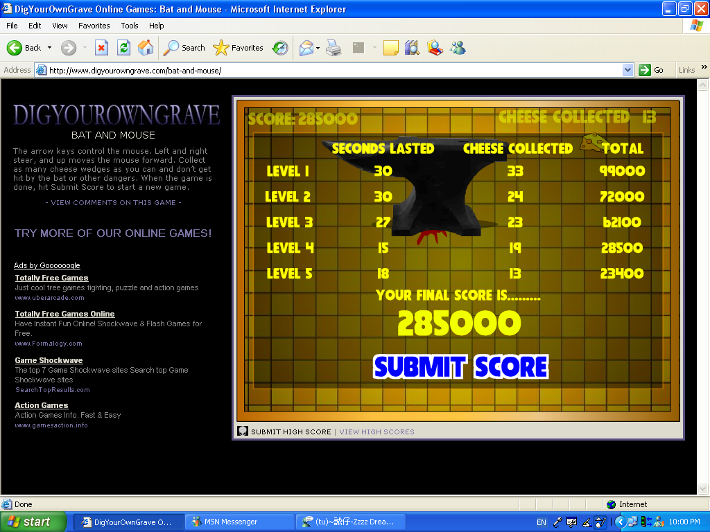 High score screenshot
